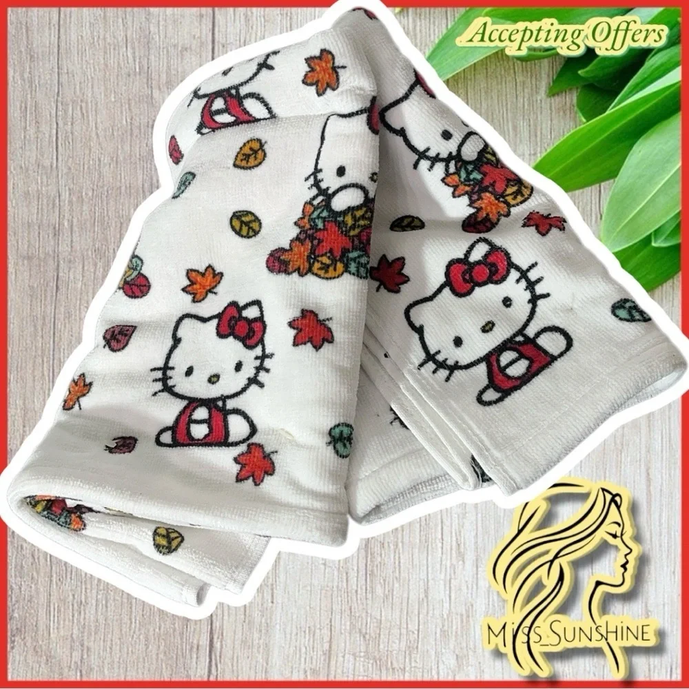 Hello Kitty - NEW - 2 White Hand Towels - Fall themed - super cute